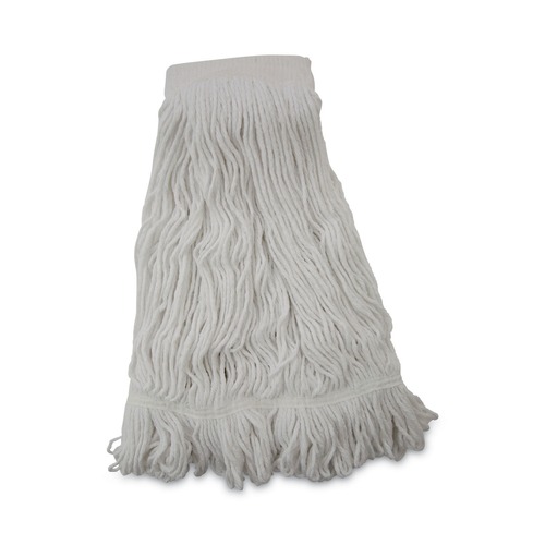 Mop Heads | Boardwalk BWK524R 24 oz. Pro Loop Web/Tailband Premium Saddleback Rayon Mop Head - White (12/Carton) image number 0