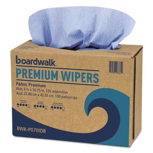 Cleaning Cloths & Wipes | Boardwalk BWK-P070IDB 8.26 in. x 16.75 in. Hydrospun Wipers - Blue (1000/Carton) image number 0