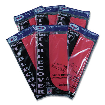 Tablemate 549RD Heavyweight Plastic 54 in. x 108 in. Table Set Rectangular Table Cover - Red (6/Pack)