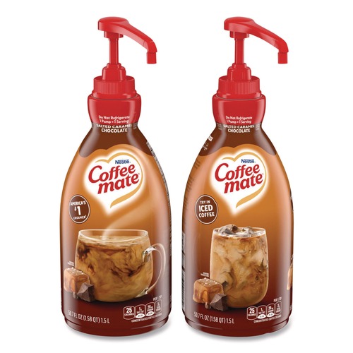 Creamers | Coffee-Mate 12323367 1.5 L Liquid Creamer Pump Bottle - Salted Caramel Chocolate (2/Carton) image number 0