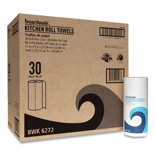 Perforated Roll & Hand Towels | Boardwalk 4513 11 in. x 9 in. 2-Ply Kitchen Roll Towel - White (30/Carton) image number 0