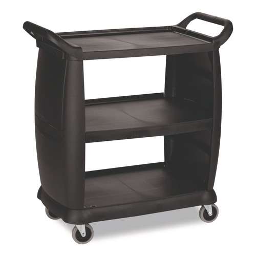 Carts | Boardwalk CC2036BW03 18 in. x 36.25 in. x 38 in. 300 lb Capacity Plastic Bussing Cart with 3 Shelves - Black image number 0