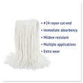 Mop Heads | Boardwalk BWK2024REA #24 Cut-End Rayon Wet Mop Head - White image number 5