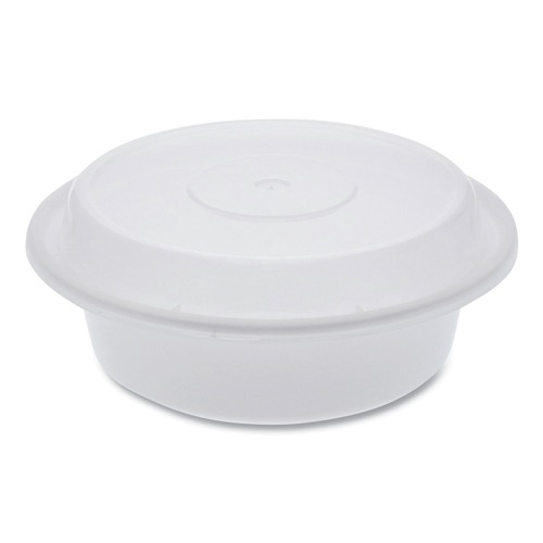 Food Containers & Lids | Pactiv Corp. NC718 Newspring VERSAtainer 6 in. x 6 in. x 1.5 in. 16 oz. Plastic Microwavable Containers - Round White/Clear (150/Carton) image number 0