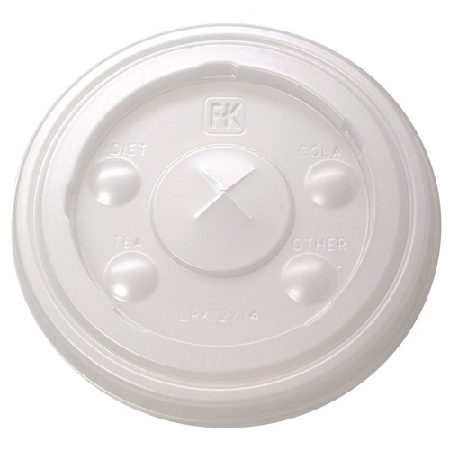 Cup Lids | Fabri-Kal 9508216 Kal-Clear/Nexclear Flat X-Style Straw Slot Plastic Drink Cup Lids Fits 12 oz. to 14 oz. Cold Cups - Translucent (1000/Carton) image number 0