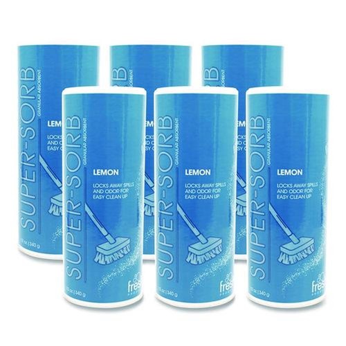 Sorbents | Fresh Products SSC-F-006I024M-22 Super-Sorb 12 oz. Shaker Can 720 oz. Liquid Spill Absorbent, Lemon Scent (6/Box) image number 0