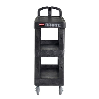 Rubbermaid Commercial 2203280 BRUTE 25.24 in. x 48.63 in. x 46.18 in. 3 Shelves 600 lb Capacity Resin 3-Shelf Heavy-Duty Ergo Flat Utility Cart - Black