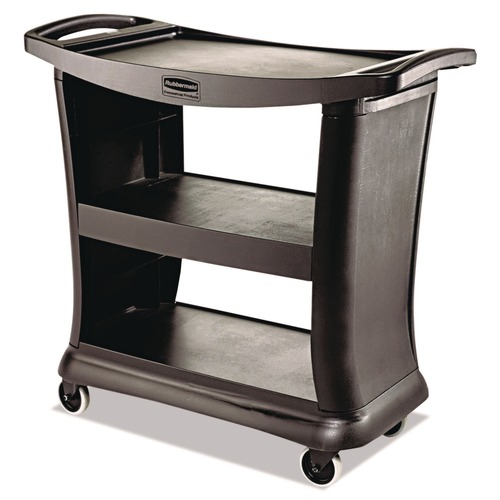 Carts | Rubbermaid Commercial FG9T6800BLA Executive 3-Shelf Service Cart - Black image number 0