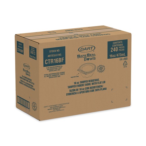Food Storage Containers & Lids | Dart CTR16BF 5.5 in. x 2.7 in. 16 oz. Tamper-Evident Flat-Lid Bowls - Clear (240/Carton) image number 0