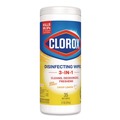 Cleaning Cloths & Wipes | Clorox 01594 7 in. x 8 in. 1-Ply Disinfecting Wipes - Crisp Lemon, White (35/Canister, 12 Canisters/Carton) image number 2