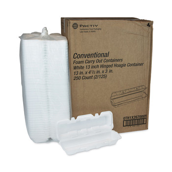 Pactiv Corp. 0TH1X267000Y 13 x 4 x 4 Foam Hinged Lid Containers - White (250/Carton)