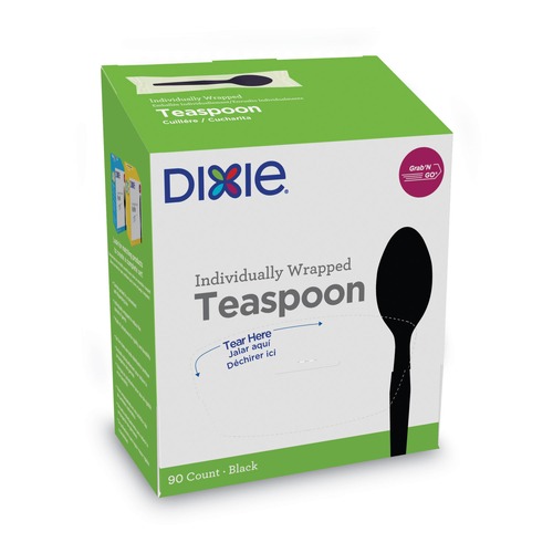 Disposable Spoons | Dixie TM5W540 Grab-N-Go Wrapped Teaspoons - Black (90/Pack) image number 0