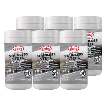 Claire 1000002541 9.5 in. x 12 in. Stainless Steel Cleaner Wipes - Citrus Purple (6-Canisters/Carton)