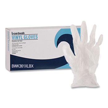 Boardwalk BWK361XLBX 3.6 mil 9.5 in. Long Powder-Free Exam Vinyl Gloves - Extra Large, Clear (100/Box)