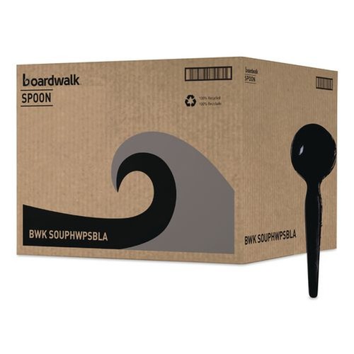 Disposable Spoons | Boardwalk BWKSOUPHWPSBLA Heavyweight Polystyrene Soup Spoons - Black (1000/Carton) image number 0