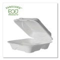 Perforated Roll & Hand Towels | Eco-Products EP-HC83NFA 8 x 8 x 3 Vanguard 3-Compartment Renewable and Compostable Sugarcane Clamshells - White (200/Carton) image number 4