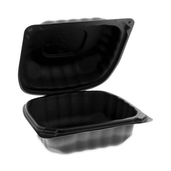FOOD CONTAINERS AND LIDS | Pactiv Corp. YCNB06000000 EarthChoice 5.75 in. x 5.95 in. x 3.1 in. Microwavable MFPP Plastic Hinged Lid Container With SmartLock - Black (400/Carton)