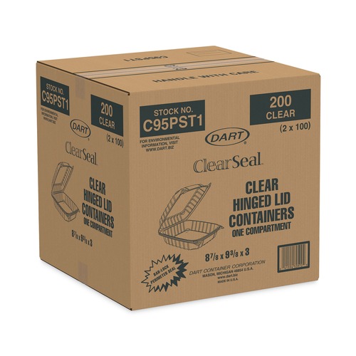 Food Containers & Lids | Dart C95PST1 ClearSeal 9.3 in. x 8.8 in. x 3 in. Hinged-Lid Plastic Containers - Clear (200/Carton) image number 0