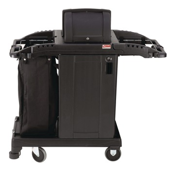 Suncast Commercial HKCCH200 23.25 in. x 53.22 in. x 53.06 in. 1 Shelf Plastic Compact Premium Housekeeping Cart - Black