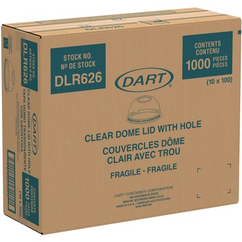 Dart DLR626 PET Ultra Clear Dome Cold Cup Lids Fits 16 oz. to 24 oz. Cups - Clear (1000/Carton)