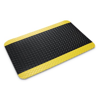 FLOOR MATS | Crown CD 0035YB 36 in. x 60 in. Industrial Deck Plate Vinyl Anti-Fatigue Mat - Black/Yellow Border