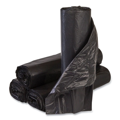 High-Density Trash Bags | Inteplast Group S404812K 45 gal. 12 microns 40 in. x 48 in. High-Density Interleaved Commercial Can Liners - Black (25 Bags/Roll, 10 Rolls/Carton) image number 0