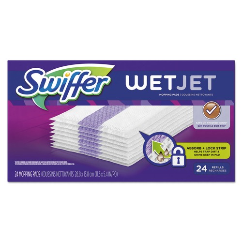 Mop Heads | Swiffer 08443 WetJet 11.3 in. x 5.4 in. System Cloth Refills - White (24-Piece/Box, 4 Boxes/Carton) image number 0