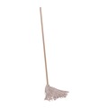 Mops | Boardwalk BWKCD50016S #16 White Cotton Head 50 in. Wood Handle Cotton Deck Mop (12/Carton) image number 1