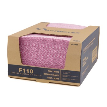 HOSPECO N-F110QCP Choice 12 in. x 21 in. 1-Ply Counter Foodservice Wiper - Pink/White (200/Carton)