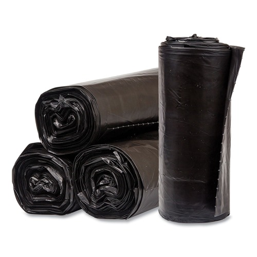 Low-Density Trash Bags | Pitt Plastics EC385812K Eco Strong Can Liners 60 gal 1.35 mil 38-in x 58-in Black Perforated Roll 100/Carton image number 0