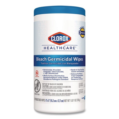 Cleaning Cloths & Wipes | Clorox Healthcare 30577 6 in. x 5 in. 1-Ply Bleach Germicidal Wipes - Unscented, White (150/Canister) image number 0