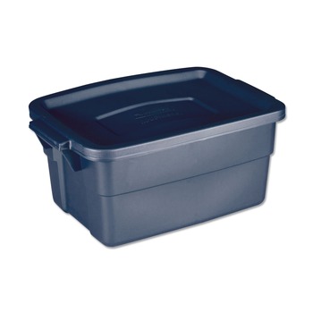 JANITORIAL BOXES AND BINS | Rubbermaid RMRT030003 10.63 in. x 15.69 in. x 7 in. 3 gal. Roughneck Storage Box - Dark Indigo Metallic