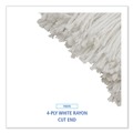 Mop Heads | Boardwalk BWK724REA 24 oz. Cut-End Lie-Flat Rayon Wet Mop Head - White image number 4