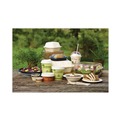 Food Containers & Lids | Pactiv Corp. YMCH08030001 EarthChoice 7.8 in. x 7.8 in. x 2.8 in. Bagasse Hinged Lid 3-Compartment Container with Dual Tab Lock - Natural (150/Carton) image number 6