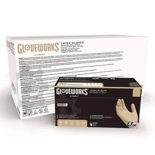 Food Service Disposable & Single Use Gloves | Ammex ILHD44100 6 mil Thick 9.5 in. Long Powder-Free Extra Thick Latex Disposable Gloves - Medium, Ivory (100/Box, 10 Boxes/Carton) image number 0