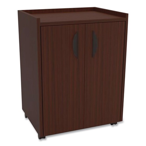 Refreshment Stations | Safco 8953MH 23 in. x 18 in. x 31 in. 3 Shelves Engineered Wood Mobile Refreshment Center - Mahogany image number 0