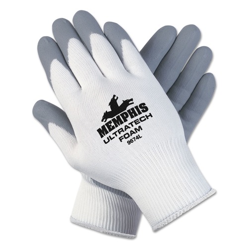 Work & Welding Gloves | MCR Safety 9674XL Ultra Tech Foam Seamless Nylon Knit Gloves - X-Large, White/Gray (1 Dozen) image number 0