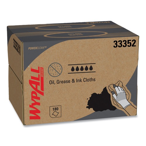 Perforated Roll & Hand Towels | WypAll 33352 Power Clean BRAG Box 12.1 in. x 16.8 in. Oil Grease and Ink Cloths - Blue (180/Carton) image number 0