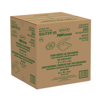 Dart 95HTPF1R 9.3 in. x 9.5 in. x 3 in. Foam Hinged Lid Container, Performer Perforated Lid (200/Carton)