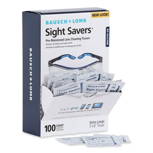 Camera Accessories | Bausch & Lomb 8574GM Sight Savers 8 in. x 5 in. Premoistened Lens Cleaning Tissues (100/Box) image number 0
