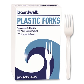 Boardwalk BWK FORKMWPS Mediumweight Polystyrene Fork Cutlery - White (100/Box)