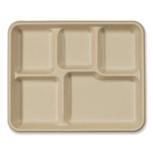 Food Trays & Liners | World Centric TR-SC-5C-LFS 5-Compartments 8.5 in. x 10.24 in. x 1.01 in. Paper Fiber Trays - Natural (400/Carton) image number 0