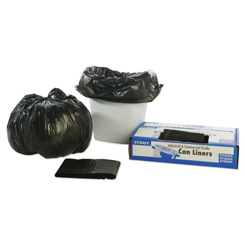 Low-Density Trash Bags | Stout by Envision T2424B10 24 in. x 24 in. 1 mil. 10 Gallon Total Recycled Content Plastic Trash Bags - Brown/ Black (250/Carton) image number 0