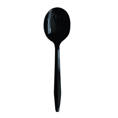 Disposable Spoons | Boardwalk BWKSOUPBLHVY Heavyweight Polypropylene Soup Spoon Cutlery - Black (1000/Carton) image number 0