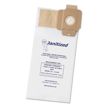 Janitized JAN-KACV30-2(10) Vacuum Filter Bags Designed to Fit Karcher/Tornado CV30/1 CV38/1 CV48/2 (100/Carton)