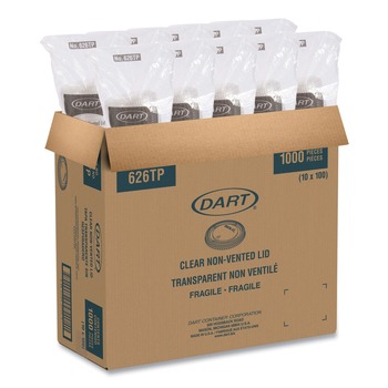 CUP LIDS | Dart 626TP PETE Plastic Flat Cold Cup Lids Fits 12 oz. to 24 oz. Cups - Clear (1000/Carton)