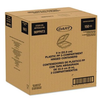 Dart 90PPHT3 9 in. x 8.75 in. x 3 in. 3-Compartments ProPlanet Microwaveable Plastic Hinged Containers - Clear (150/Carton)