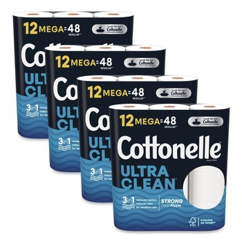 Cottonelle 55489 Ultra CleanCare 1-Ply Septic Safe Mega Rolls Strong Tissue Toilet Paper - White (48/Carton)