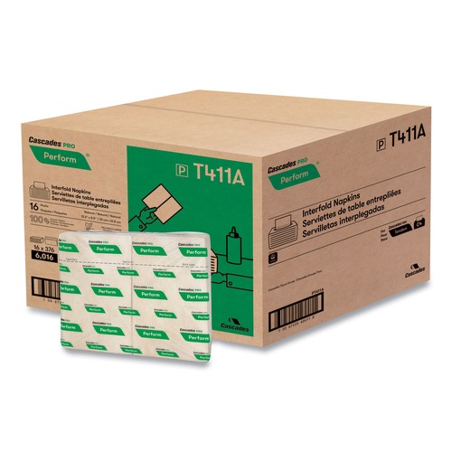 Dispenser Napkins | Cascades PRO T411 6.5 in. x 4.25 in. 1-Ply Perform Interfold Napkins - Natural (6016/Carton) image number 0
