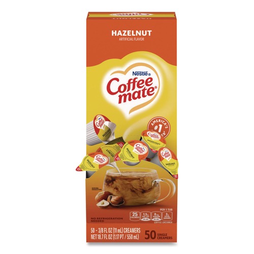 Creamers | Coffee-Mate 11001207 0.38 oz Liquid Coffee Creamer Mini Cups - Hazelnut (50/Box) image number 0